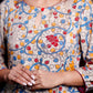 Kalamkari Cotton Boat neck Paneled Kurta with Gathered Sleeves , Ivory,  KK1078