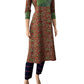 Kalamkari Cotton Y neck Straight cut kurta with 3/4 sleeves & Bandhani Patches , Multicolor,  KK1080