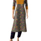 Kalamkari Cotton Y neck Straight cut Kurta with 3/4 sleeves & Ikat Patches , Grey-Yellow,  KK1081