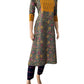 Kalamkari Cotton Y neck Straight cut Kurta with 3/4 sleeves & Ikat Patches , Grey-Yellow,  KK1081