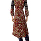 Kalamkari Cotton A line Kurta with Gathered Sleeves and Ajrakh Patches, Collar & Wooden Button Details , Maroon,  KK1083