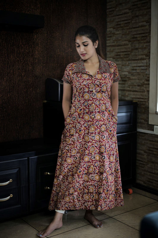 kalamkari dress stitching designs Sanchi Dual Print Kalamkari Print Dress Discover Ethnic Elegance