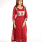 Pleated Cotton Satin Bandhani Kurta with V neck & Kalamkari Patches, Red, KP1082