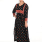 Pleated Cotton Satin Bandhani Kurta with V neck & Ajrakh Patches, Black, KP1083