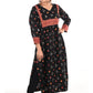 Pleated Cotton Satin Bandhani Kurta with V neck & Ajrakh Patches, Black, KP1083