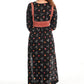 Pleated Cotton Satin Bandhani Kurta with V neck & Ajrakh Patches, Black, KP1083