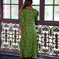 Bandhani Cotton  V-collar neck Paneled kurta with Ajrakh Patches and 3/4 Sleeves,  Olive Green,  KP1085