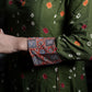 Bandhani Cotton  V-collar neck Paneled kurta with Ajrakh Patches and 3/4 Sleeves,  Olive Green,  KP1085