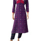Bandhani Cotton Y neck A- Line kurta with Gathered sleeves, Ikat Patches & Button Details,  Lavender - Purple,  KP1087