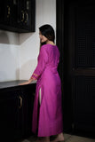 Semi Raw Silk Y Neck Straight Cut Kurta with Banarasi Brocade Patches,  Potli Button Details & Lining, Majentha , KS1003