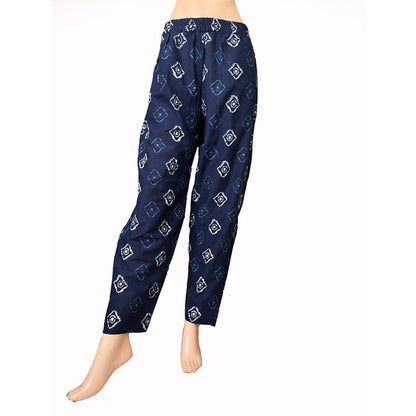 Block Printed Cotton Pants with Pockets, Fully Elasticated, Indigo blue, PN1099