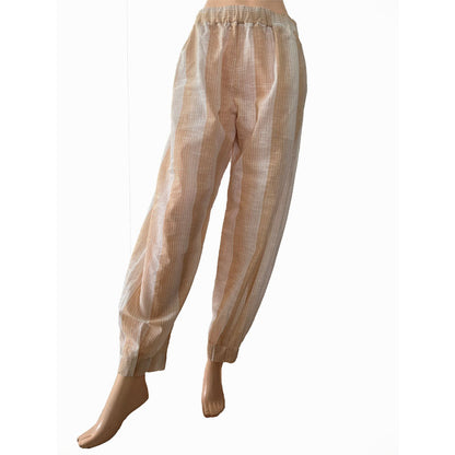 Slub Cotton Pants with Pockets, Fully Elasticated, Beige, PN1100