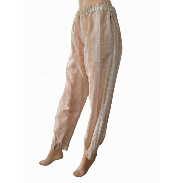 Slub Cotton Pants with Pockets, Fully Elasticated, Beige, PN1100