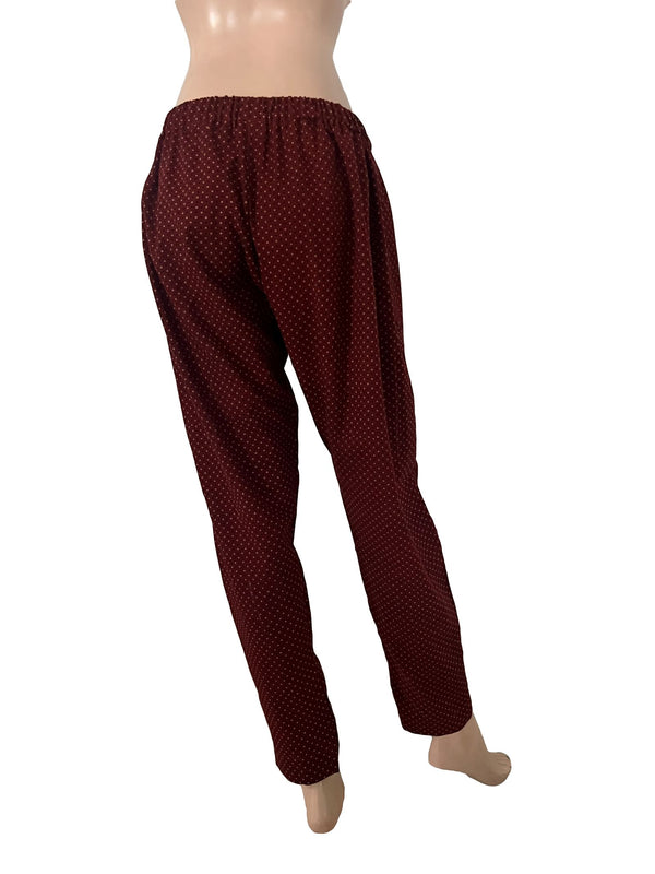 Ajrakh Cotton Pants with Pockets, Fully Elasticated, Maroon , PN1113