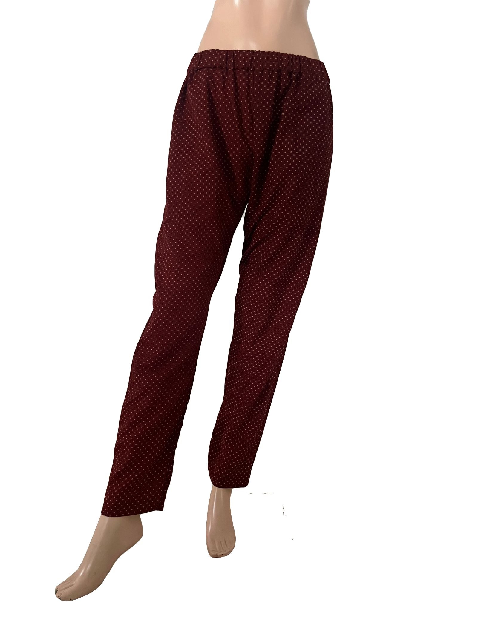 Ajrakh Cotton Pants with Pockets, Fully Elasticated, Maroon , PN1113