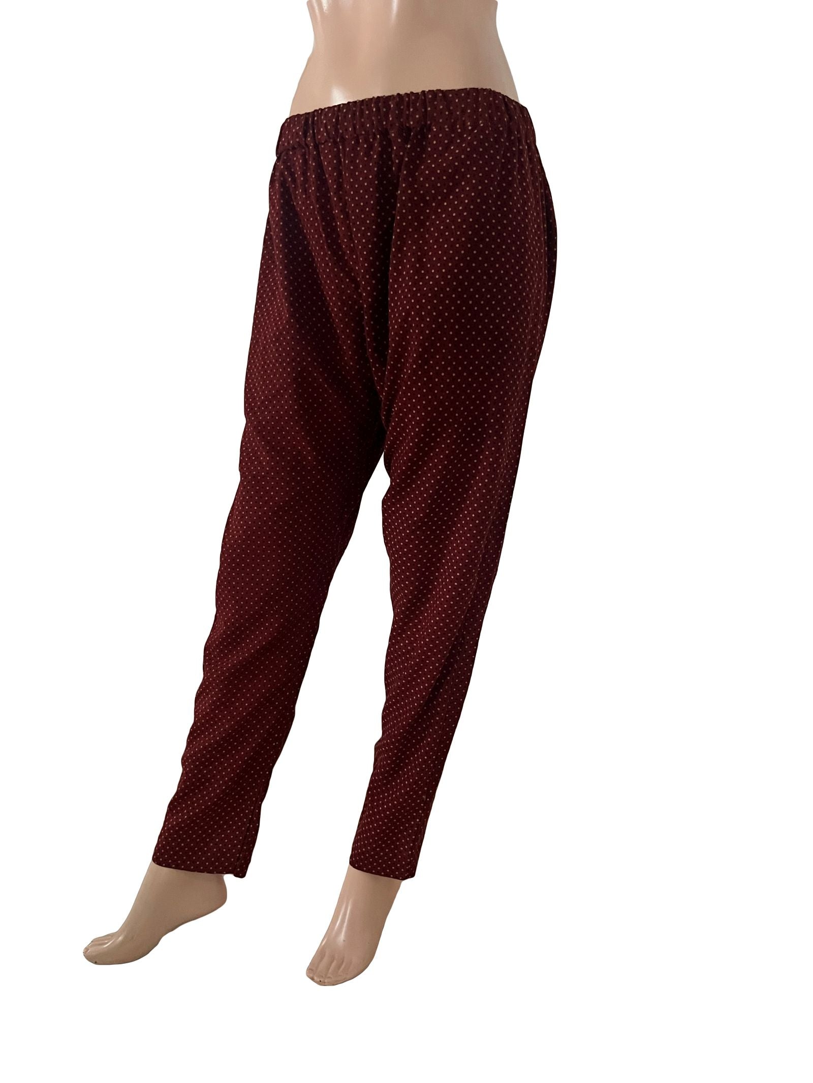 Ajrakh Cotton Pants with Pockets, Fully Elasticated, Maroon , PN1113