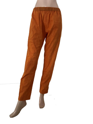 Slub Cotton Pants with Pockets, Fully Elasticated, Orange , PN1115