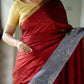 Pure Kanchipuram Soft Silk Saree with Zari Gold & Silver Border & Plain Grey Blouse Piece,   Maroon - Grey,   SK1001