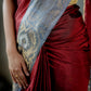 Pure Kanchipuram Soft Silk Saree with Zari Gold & Silver Border & Plain Grey Blouse Piece,   Maroon - Grey,   SK1001