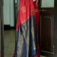 Pure Kanchipuram Soft Silk Borderless Saree with Pure Gold & Silver Zari Butta & Plain Navy blue Blouse Piece,   Red - Navy blue,   SK1002