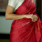 Pure Kanchipuram Soft Silk Borderless Saree with Pure Gold & Silver Zari Butta & Plain Navy blue Blouse Piece,   Red - Navy blue,   SK1002