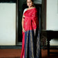 Pure Kanchipuram Soft Silk Borderless Saree with Pure Gold & Silver Zari Butta & Plain Navy blue Blouse Piece,   Red - Navy blue,   SK1002