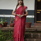 Pure Kanchipuram Soft Silk Borderless Saree with Pure Gold & Silver Zari Butta & Plain Navy blue Blouse Piece,   Red - Navy blue,   SK1002