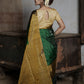 Pure Kanchipuram Soft Silk Saree with Broad Contrast Border, Pure Gold & Silver Zari Butta & Plain Mustard Blouse Piece,   Bottle Green - Golden Mustard,   SK1003