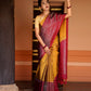 Pure Kanchipuram Soft Silk Saree with Broad Zari Brocade One Side Border, Pure Gold & Silver Zari Butta & Plain Maroon Blouse Piece,   Mustard - Maroon,   SK1005