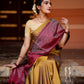 Pure Kanchipuram Soft Silk Saree with Broad Zari Brocade One Side Border, Pure Gold & Silver Zari Butta & Plain Maroon Blouse Piece,   Mustard - Maroon,   SK1005