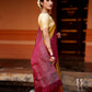Pure Kanchipuram Soft Silk Saree with Broad Zari Brocade One Side Border, Pure Gold & Silver Zari Butta & Plain Maroon Blouse Piece,   Mustard - Maroon,   SK1005