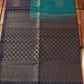 Pure Kanchipuram Soft Silk Saree with Pure Golden Butta, Contrast Border & Plain Grey Blouse Piece, Teal Green - Dark Grey,   SK1006
