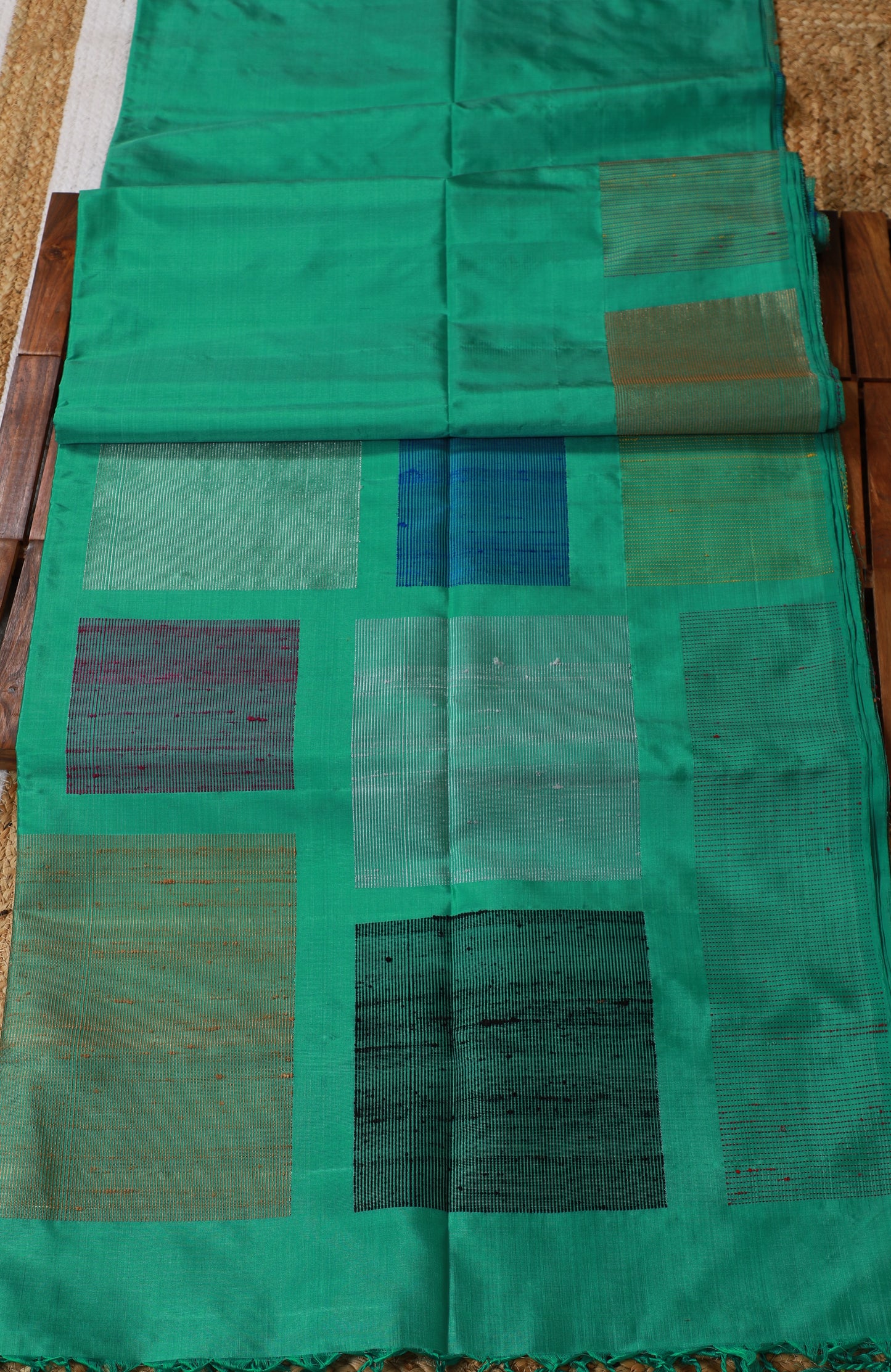 Pure Kanchipuram Soft Silk Saree with Dupion Thread Woven Border & Pallu, Temple Border & Plain Running Blouse Piece, Pista Green,   SK1007