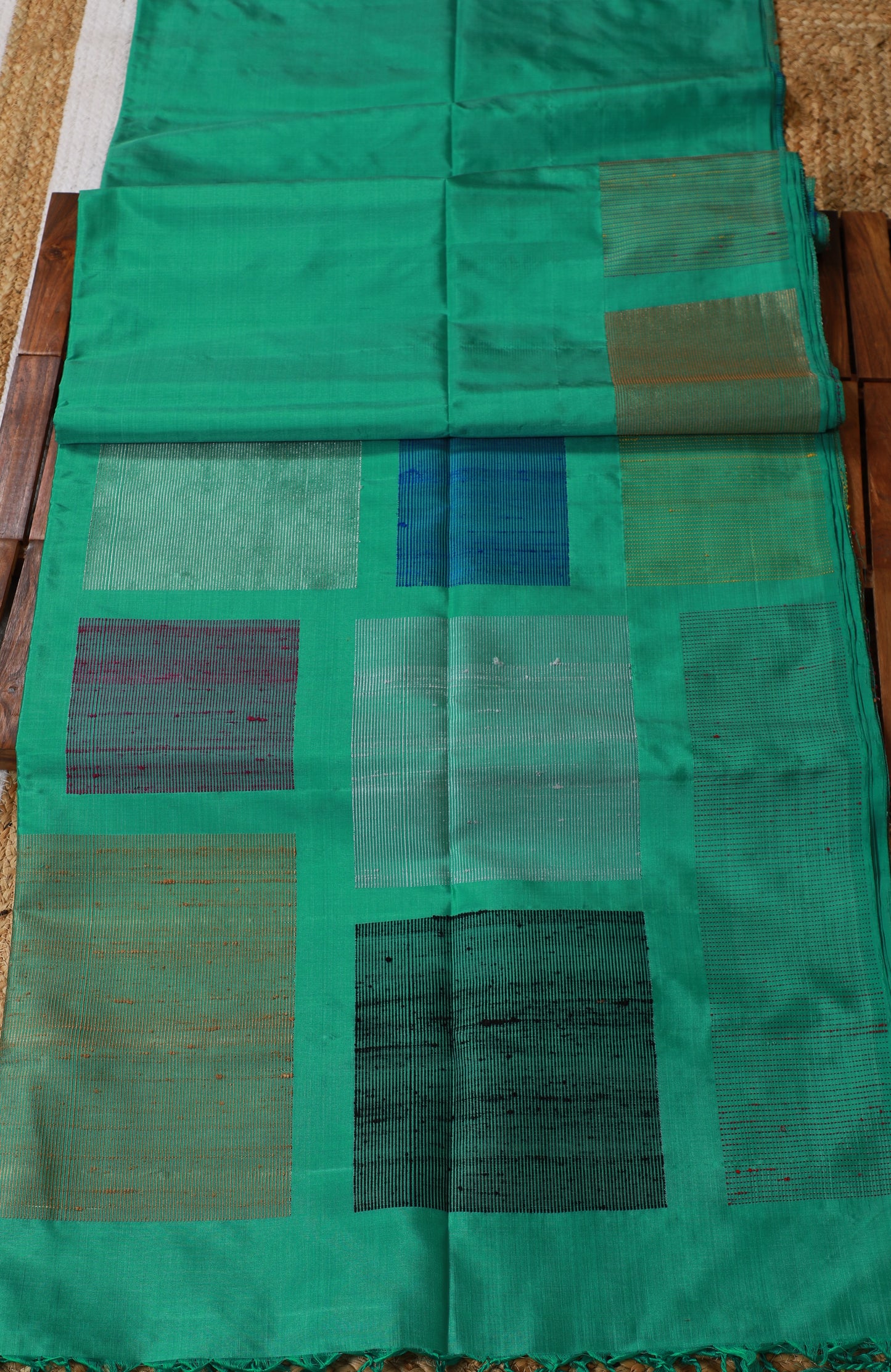 Pure Kanchipuram Soft Silk Saree with Dupion Thread Woven Border & Pallu, Temple Border & Plain Running Blouse Piece, Pista Green,   SK1007