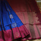 Pure Kanchipuram Soft Silk Saree with Minakari Woven Butta, Contrast Border, Heavy Zari Pallu & Plain Rani Pink Blouse Piece, Royal blue - Rani Pink,,   SK1008