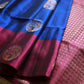 Pure Kanchipuram Soft Silk Saree with Minakari Woven Butta, Contrast Border, Heavy Zari Pallu & Plain Rani Pink Blouse Piece, Royal blue - Rani Pink,,   SK1008
