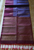 Pure Kanchipuram Soft Silk Saree with Pure Gold & Silver Butta, Contrast Border, Heavy Pallu  & Plain Rani Pink Blouse Piece, Lavendar - Rani Pink, SK1009