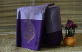 Pure Kanchipuram Soft Silk Saree with Minakari Woven Butta, Contrast Border, Heavy Zari Pallu & Plain Purple Blouse Piece, Lavendar - Purple,   SK1010
