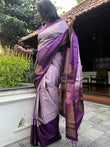 Pure Kanchipuram Soft Silk Saree with Minakari Woven Butta, Contrast Border, Heavy Zari Pallu & Plain Purple Blouse Piece, Lavendar - Purple,   SK1010