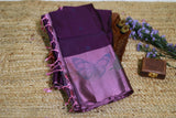 Pure Kanchipuram Soft Silk Saree with Woven Thread Butta, Zari Butterfly Woven Border in Contrast, Heavy Zari Pallu & Plain  Lavendar Blouse Piece, Purple - Lavendar,   SK1013