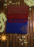 Pure Kanchipuram Soft Silk Saree with Minakari Woven Butta, Contrast Border, Heavy Zari Pallu & Plain Rani Pink Blouse Piece, Royal blue - Rani Pink,,   SK1014