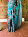 Pure Kanchipuram Soft Silk Saree with All Over Zari Woven Thread Work & Plain Blouse Piece, Teal, SK1016