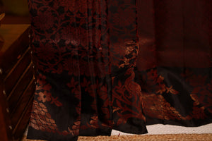 Pure Kanchipuram Soft Silk Saree with All Over Zari Woven Thread Work & Plain Blouse Piece, Black, SK1017