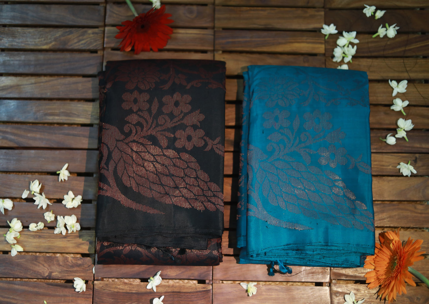 Pure Kanchipuram Soft Silk Saree with All Over Zari Woven Thread Work & Plain Blouse Piece, Black, SK1017