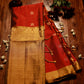 Pure Kanchipuram Soft Silk Saree with Broad Zari Brocade One Side Border, Pure Gold & Silver Zari Butta & Plain Mustard Blouse Piece, Maroon - Mustard, SK1018