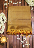 Pure Kanchipuram Soft Silk Saree with Broad Zari Brocade One Side Border, Pure Gold & Silver Zari Butta & Plain Mustard Blouse Piece, Maroon - Mustard, SK1018