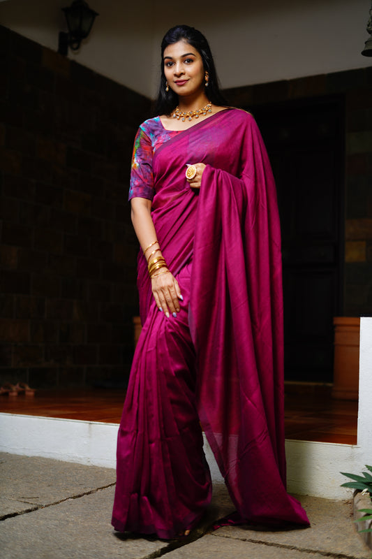 Handloom Soft Cotton Saree with Tassles, Purple,  SR1027