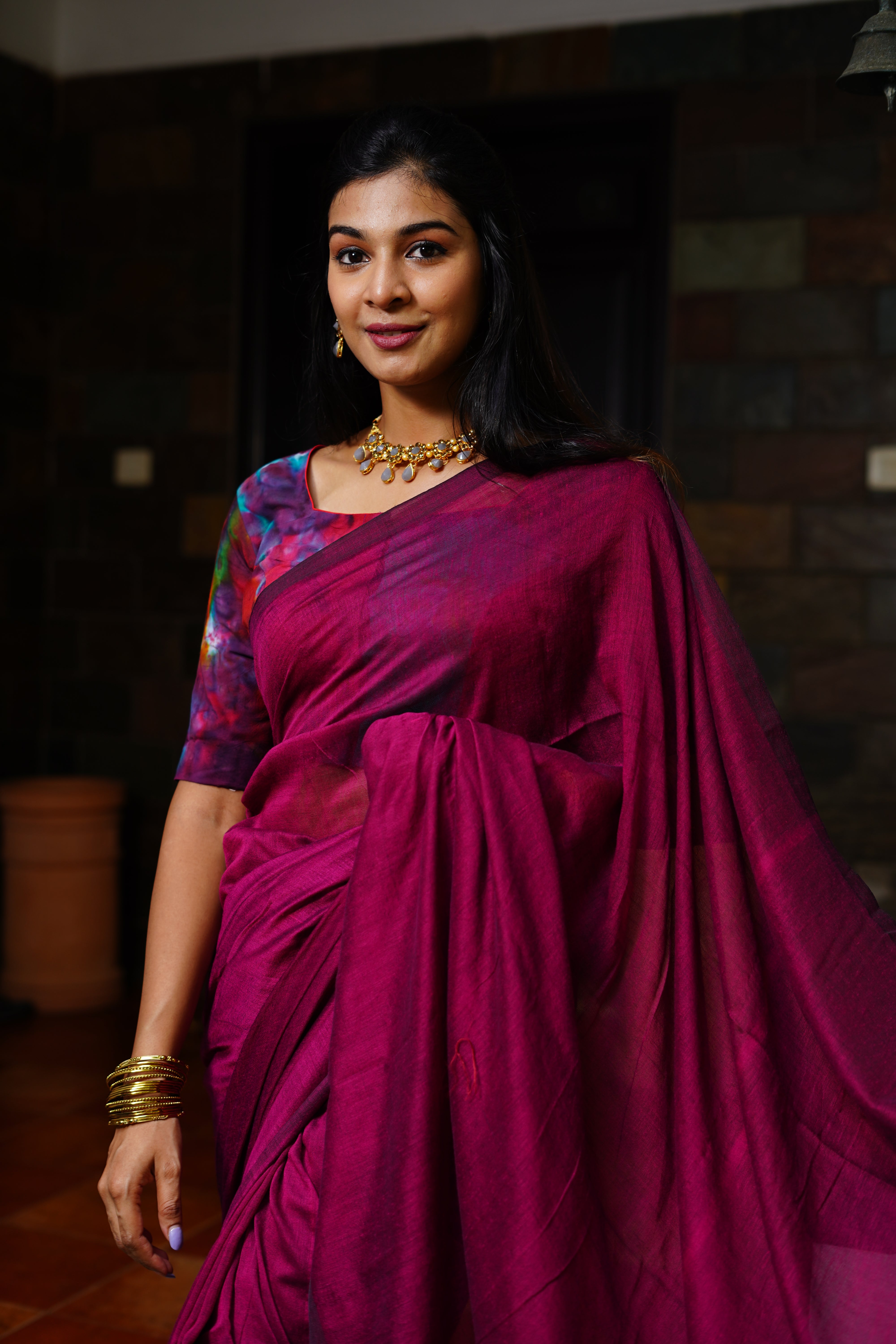Handloom Soft Cotton Saree with Tassles, Purple,  SR1027