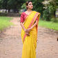 Handloom Pure Cotton Mangalgiri Saree with Woven Thread Border,  Yellow, SR1045