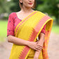 Handloom Pure Cotton Mangalgiri Saree with Woven Thread Border,  Yellow, SR1045